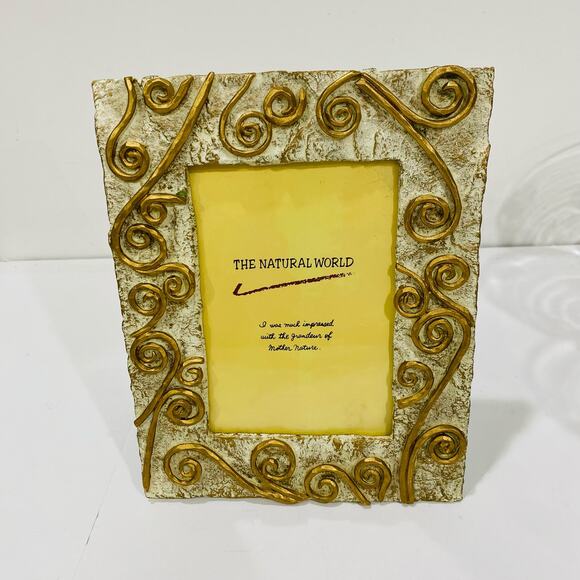 The Natural World Photo Picture Frame Whimsical White & Goldtone Mod Stone Look - Picture 4 of 7